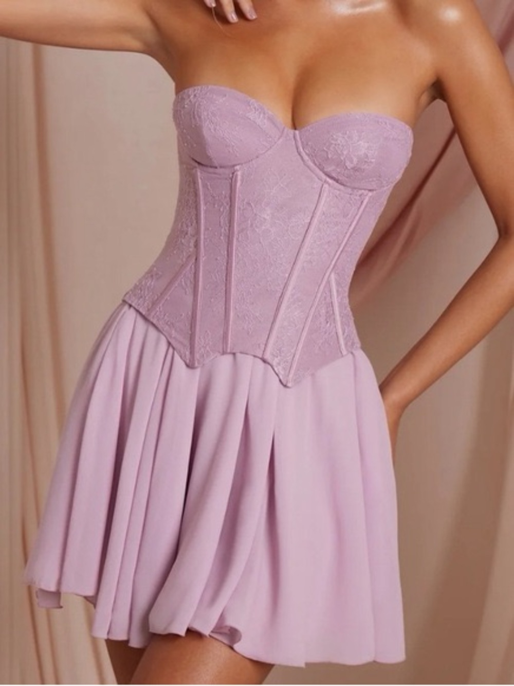 Oh Polly Lilac Strapless Lace Corset Mini Dress